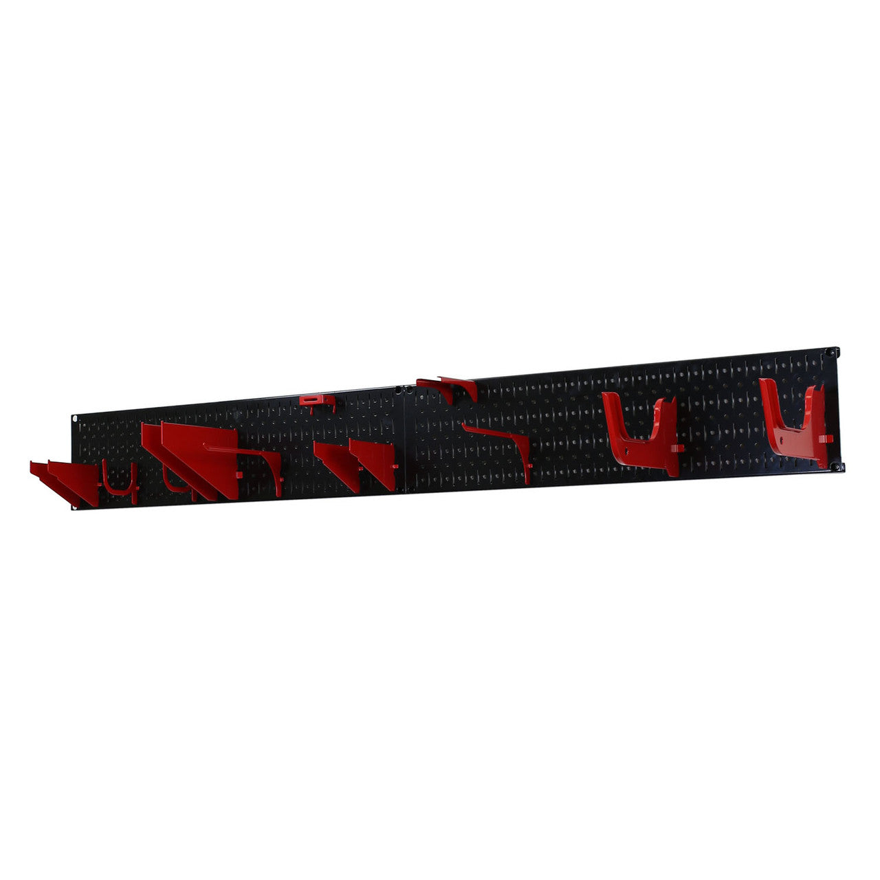 Black Metal Pegboard with Red Tool Clips