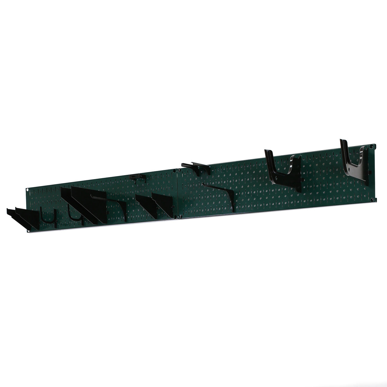 Green Metal Pegboard with Black Peg Board Accessories