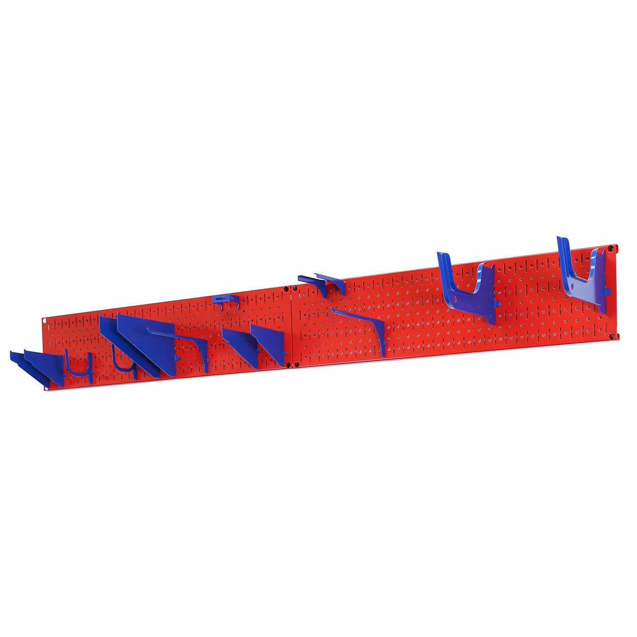 Red Pegboard with Blue Slotted Pegboard Attachments