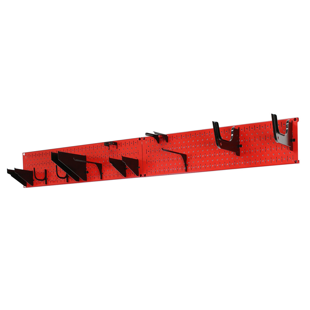 Red Steel Pegboard with Black Tool Holder Brackets