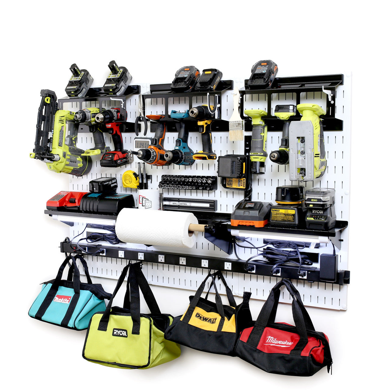 Pegboard Power Tool Drill Charging Station Rack