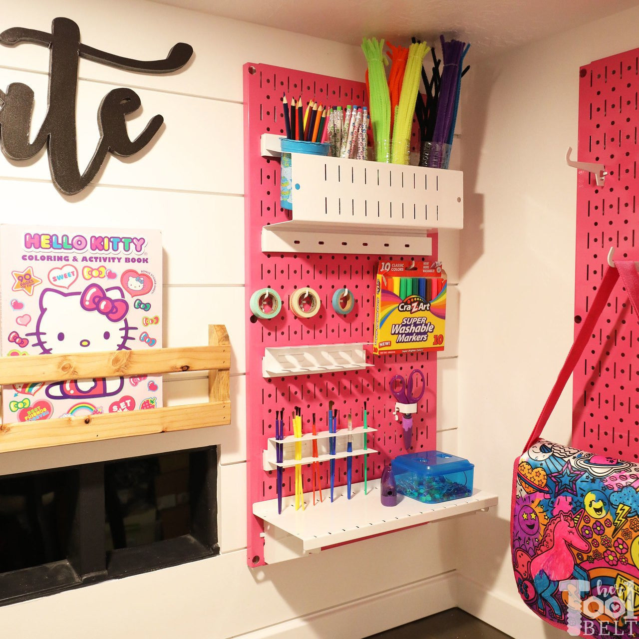 Her Tool Belt - Kids Playroom with Pink Pegboard