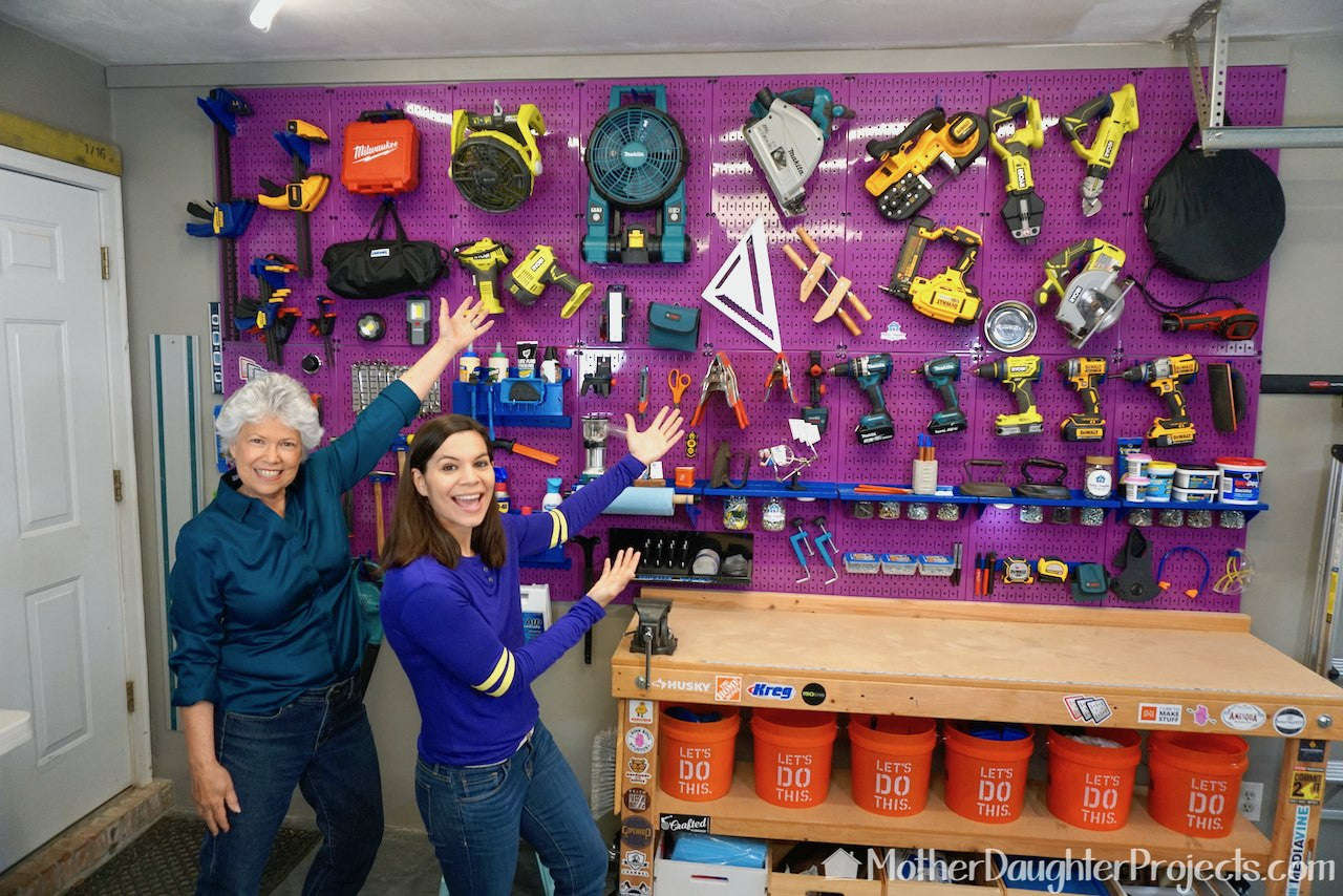 Mother Daughter Projects - Steph and Vicki Unveil their new Purple Metal Pegboard Setup