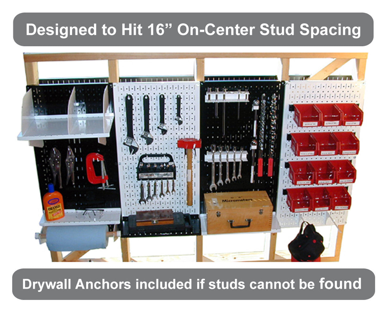 Modular Pegboard System Mounted to Studs