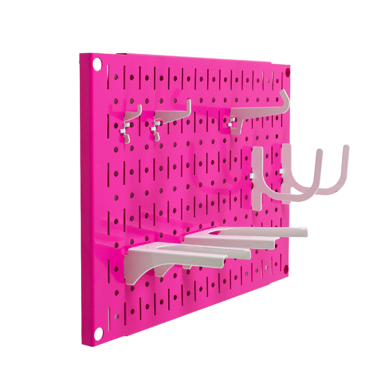 Small Pink Pegboard with White Accessories and Hooks
