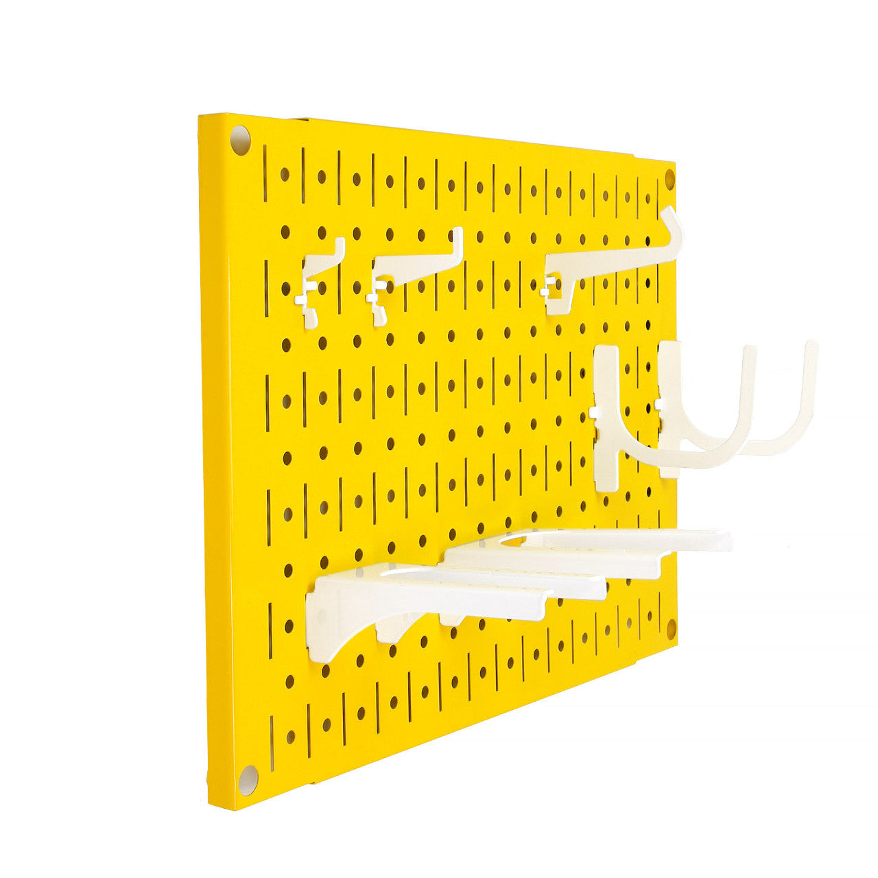 Small Yellow Steel Pegboard with Hooks and Accessories 